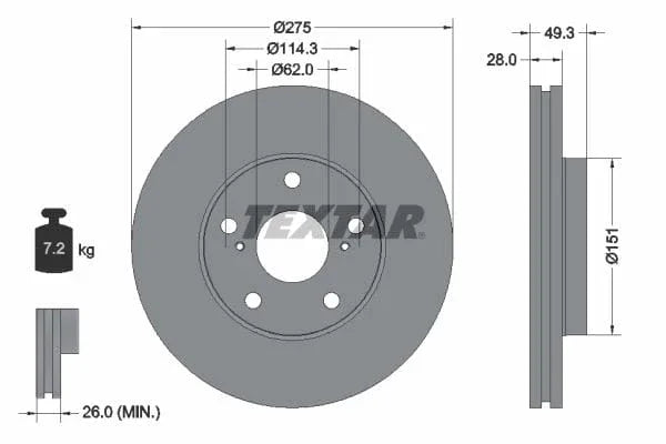 Textar Front Coated Brake Disc Pro Vented 92077703 275mm - image 3