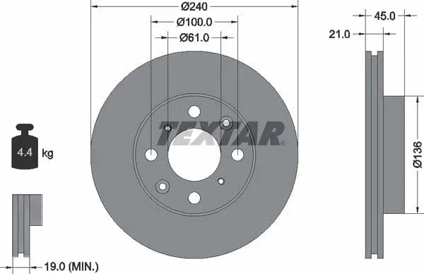 Textar Front Brake Disc Vented 92077800 240mm - image 4