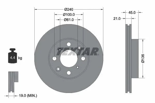 Textar Front Brake Disc Vented 92077800 240mm - image 3
