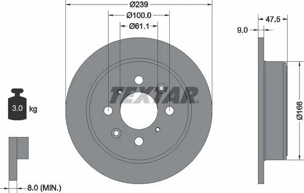 Textar Rear Brake Disc Pro Solid 92077903 239mm - image 4