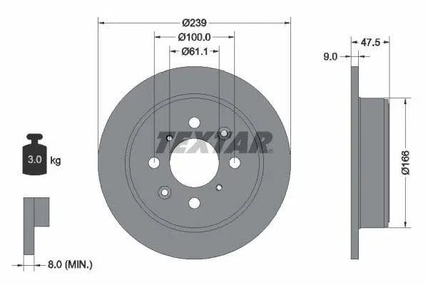 Textar Rear Brake Disc Pro Solid 92077903 239mm - image 3