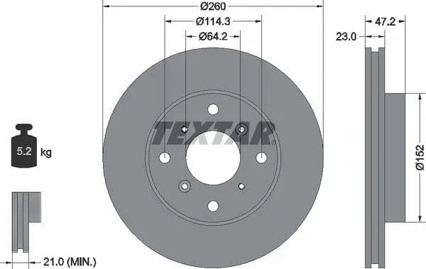 Textar Front Brake Disc Vented 92078200 260mm - image 4