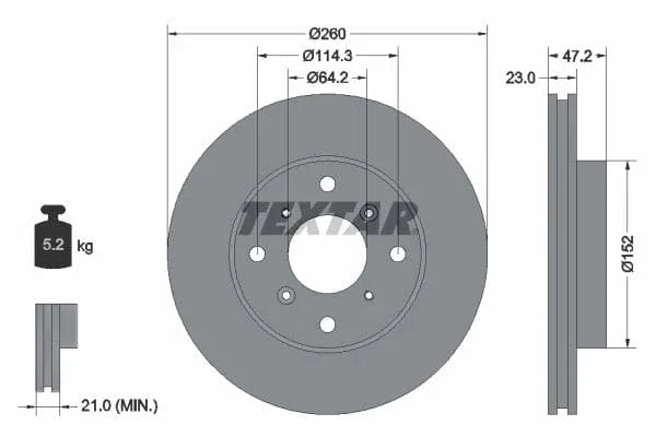 Textar Front Brake Disc Vented 92078200 260mm - image 3