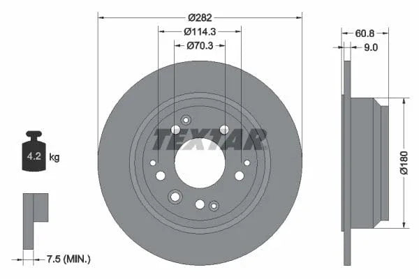 Textar Rear Brake Disc Solid 92078400 282mm - image 3