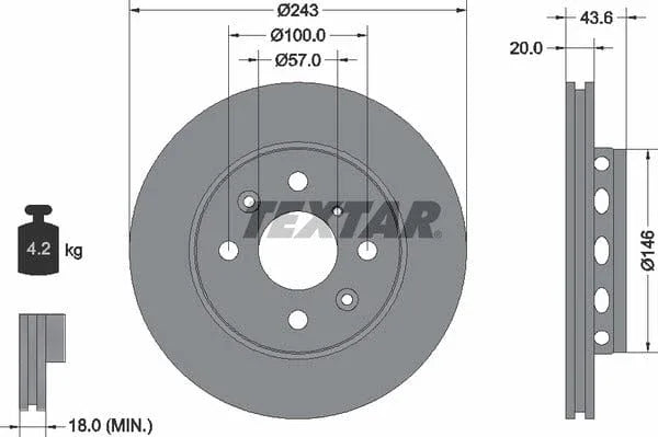 Textar Front Brake Disc Vented 92078500 243mm - image 4