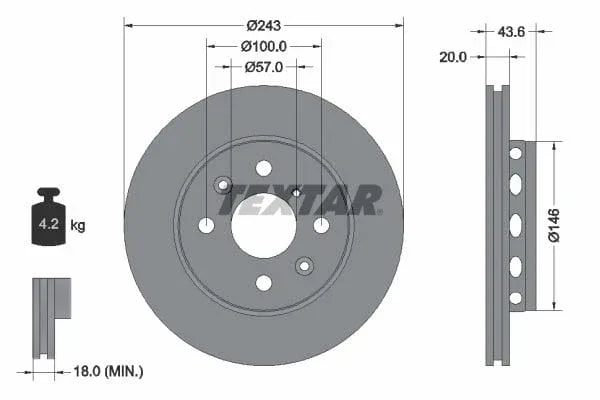 Textar Front Brake Disc Vented 92078500 243mm - image 3