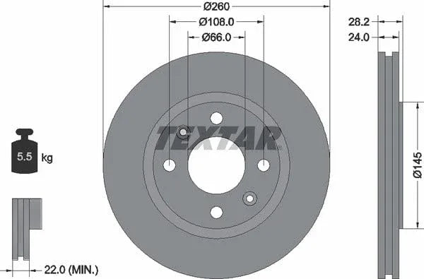 Textar Front Coated Brake Disc Pro Vented 92078603 260mm - image 4