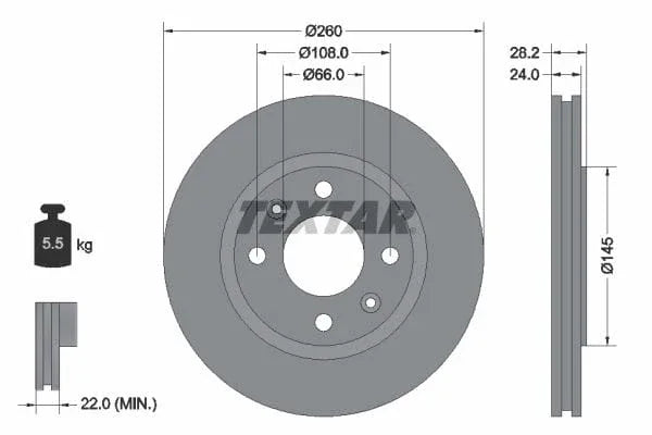 Textar Front Coated Brake Disc Pro Vented 92078603 260mm - image 3