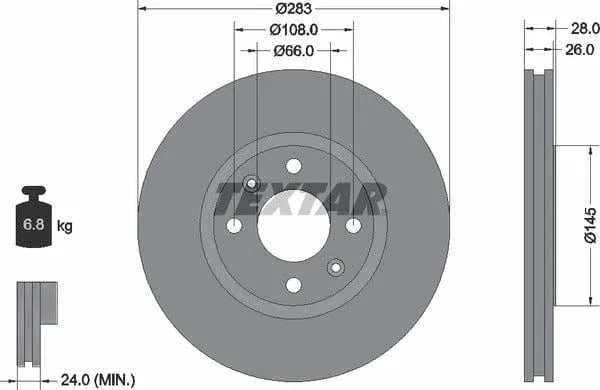 Textar Front Coated Brake Disc Pro Vented 92078703 283mm - image 4