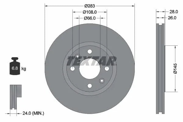 Textar Front Coated Brake Disc Pro Vented 92078703 283mm - image 3