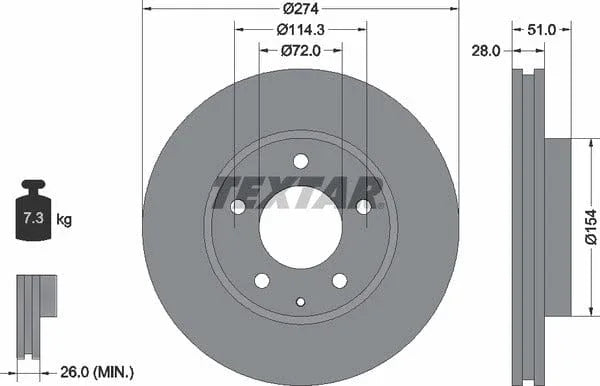 Textar Front Brake Disc Vented 92079200 274mm - image 4