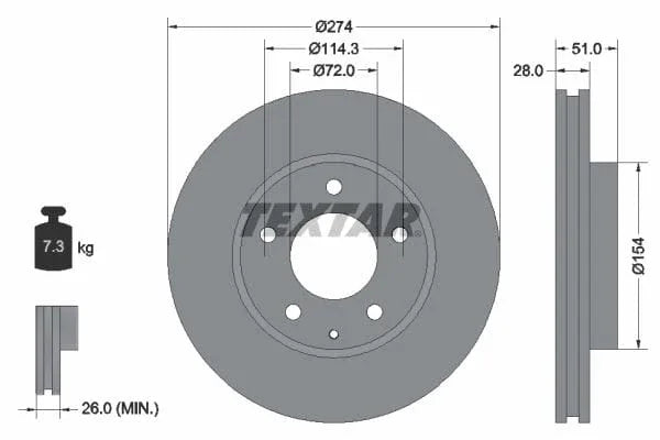 Textar Front Brake Disc Vented 92079200 274mm - image 3