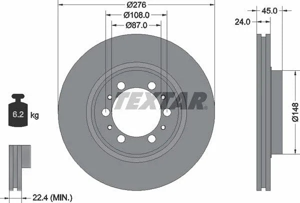 Textar Front Brake Disc Vented 92079800 276mm - image 4