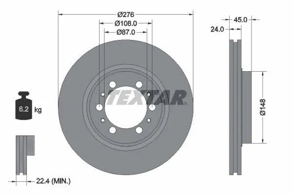 Textar Front Brake Disc Vented 92079800 276mm - image 3