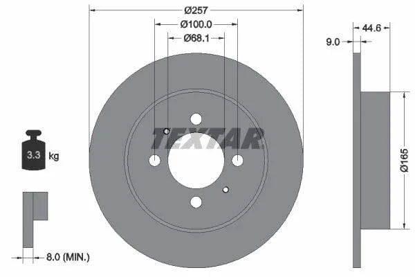 Textar Rear Brake Disc Solid 92079900 257mm - image 3