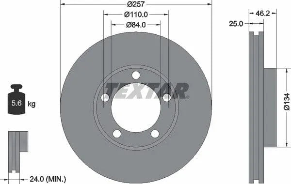 Textar Front Brake Disc Vented 92080300 257mm - image 4