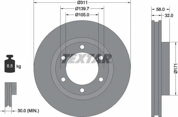 Textar Front Brake Disc Vented 92080600 311mm - image 4
