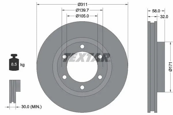 Textar Front Brake Disc Vented 92080600 311mm - image 3