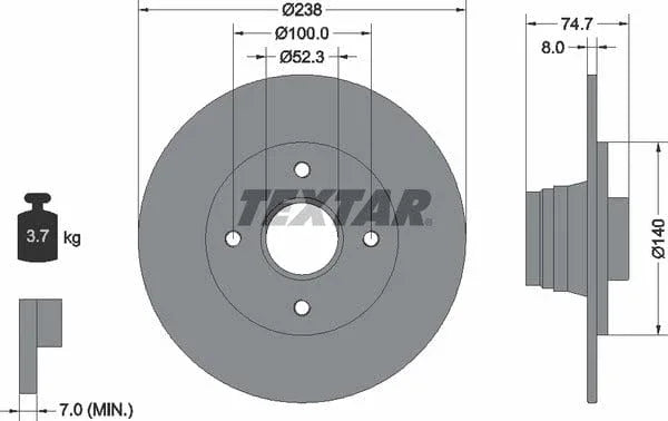 Textar Rear Brake Disc Solid 92081200 238mm - image 4