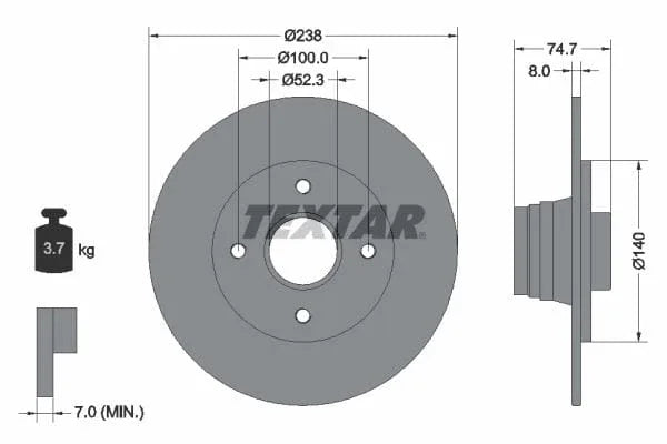 Textar Rear Brake Disc Solid 92081200 238mm - image 3