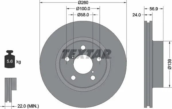 Textar Front Brake Disc Vented 92081900 260mm - image 4