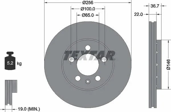 Textar Front Coated High-Carbon Brake Disc Pro+ Vented 92082205 256mm - image 4