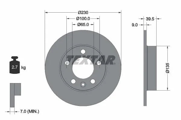 Textar Rear Brake Disc Pro Solid 92082503 230mm - image 3
