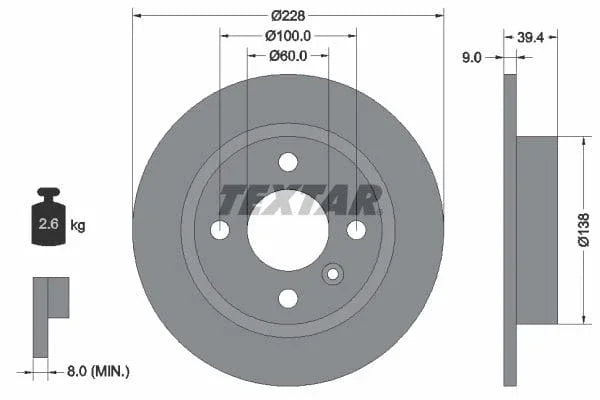 Textar Rear Brake Disc Solid 92082800 228mm - image 3