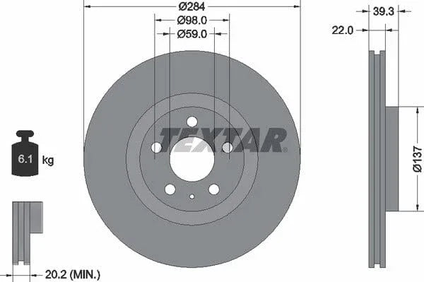 Textar Front Coated Brake Disc Pro Vented 92083203 284mm - image 4