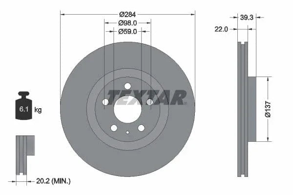 Textar Front Coated Brake Disc Pro Vented 92083203 284mm - image 3