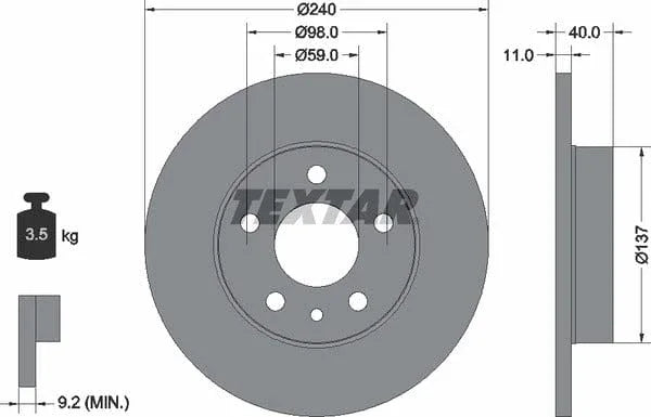 Textar Rear Brake Disc Pro Solid 92083303 240mm - image 4