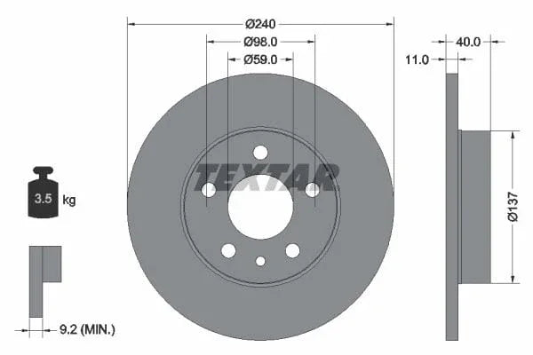 Textar Rear Brake Disc Pro Solid 92083303 240mm - image 3