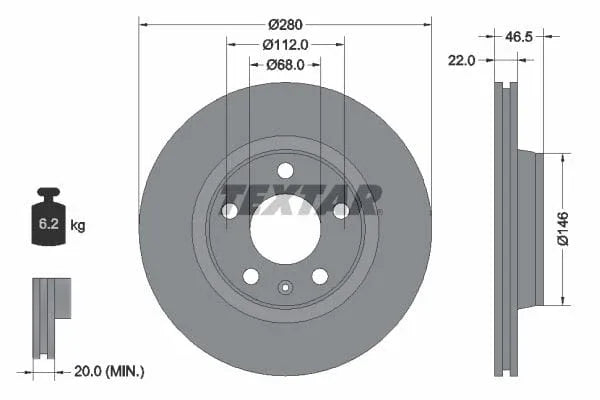 Textar Front Coated High-Carbon Brake Disc Pro+ Vented 92083505 280mm - image 3