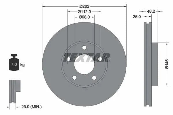 Textar Front Coated Brake Disc Pro Vented 92083603 282mm - image 3
