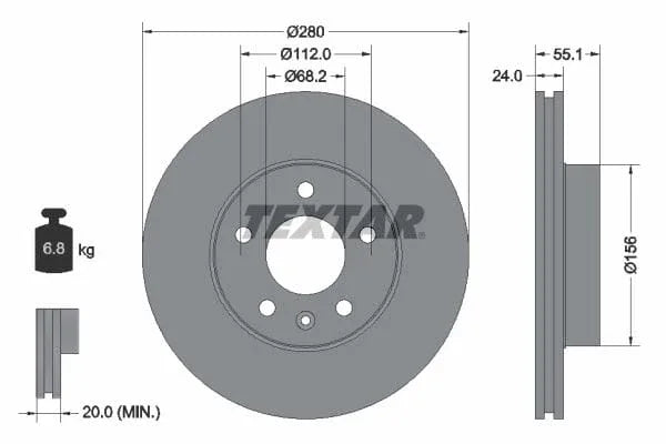 Textar Front Coated High-Carbon Brake Disc Pro+ Vented 92083805 280mm - image 3