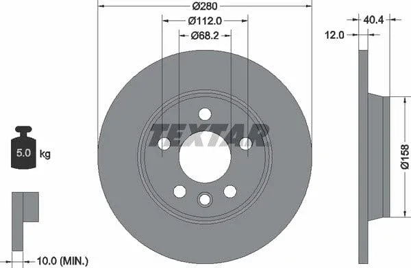 Textar Rear Brake Disc Pro Solid 92083903 280mm - image 4