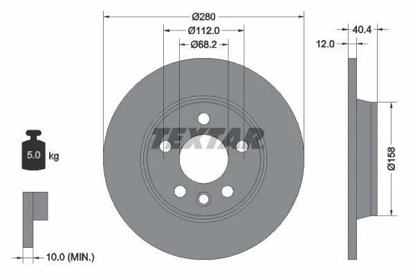 Textar Rear Brake Disc Pro Solid 92083903 280mm - image 3