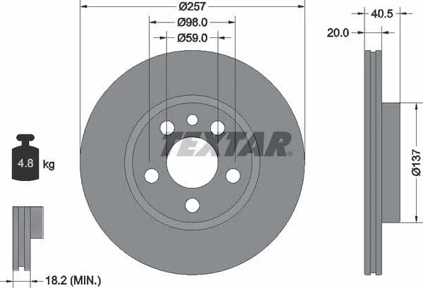 Textar Front Coated Brake Disc Pro Vented 92088003 257mm - image 4