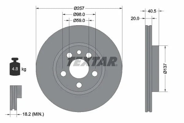 Textar Front Coated Brake Disc Pro Vented 92088003 257mm - image 3