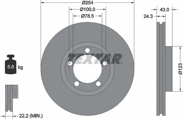 Textar Front Brake Disc Vented 92088100 254mm - image 4