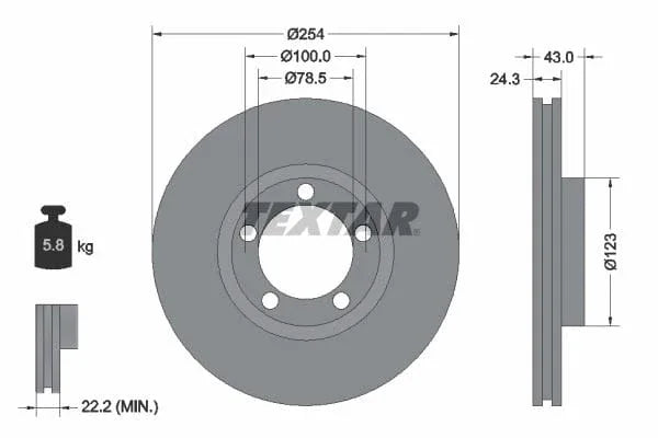 Textar Front Brake Disc Vented 92088100 254mm - image 3