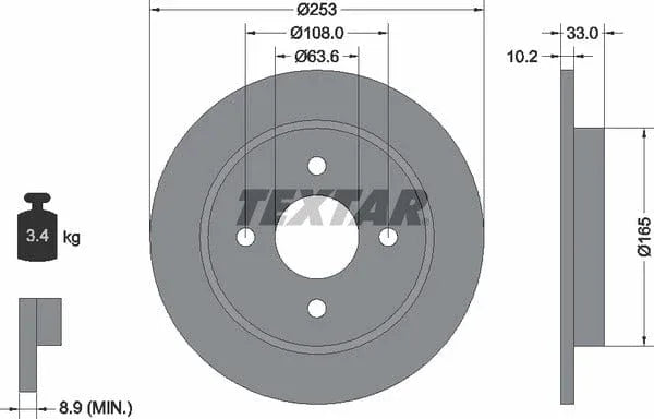 Textar Rear Brake Disc Pro Solid 92088403 253mm - image 4