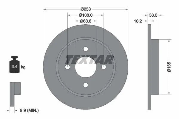 Textar Rear Brake Disc Pro Solid 92088403 253mm - image 3