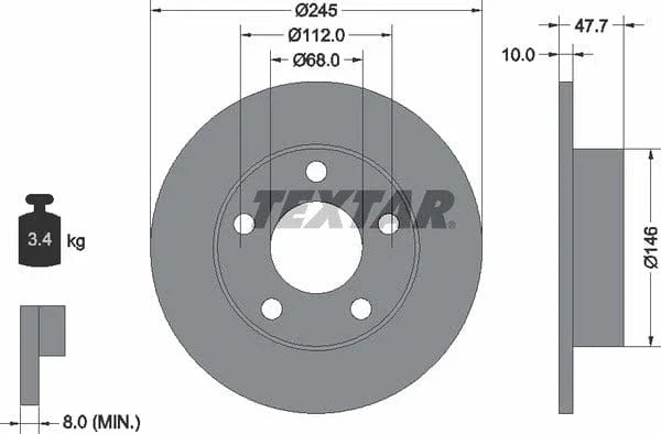 Textar Rear Brake Disc Pro Solid 92088503 245mm - image 4