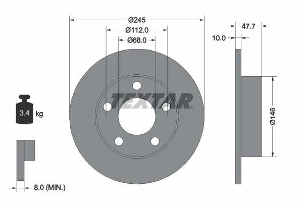 Textar Rear Brake Disc Pro Solid 92088503 245mm - image 3