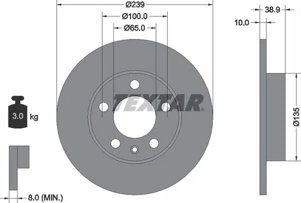 Textar Rear Brake Disc Solid 92088700 239mm - image 4