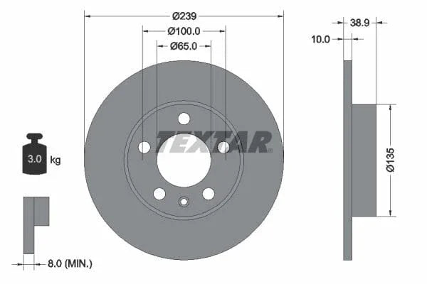 Textar Rear Brake Disc Solid 92088700 239mm - image 3