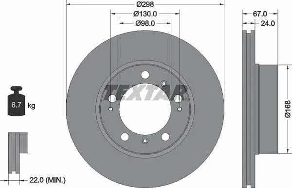 Textar Front Coated Brake Disc Pro Vented 92088803 298mm - image 4