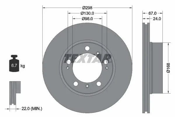 Textar Front Coated Brake Disc Pro Vented 92088803 298mm - image 3