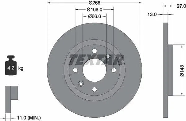 Textar Front Coated Brake Disc Pro Solid 92089103 266mm - image 4